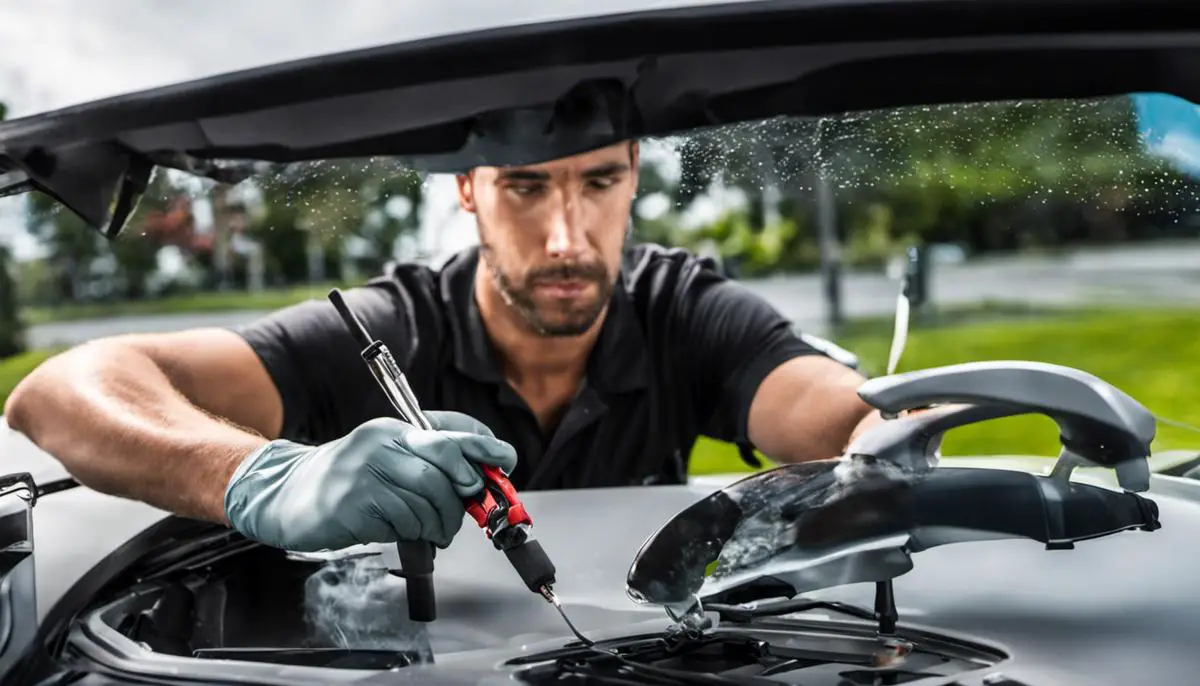 Image of a technician repairing a Mazda windshield