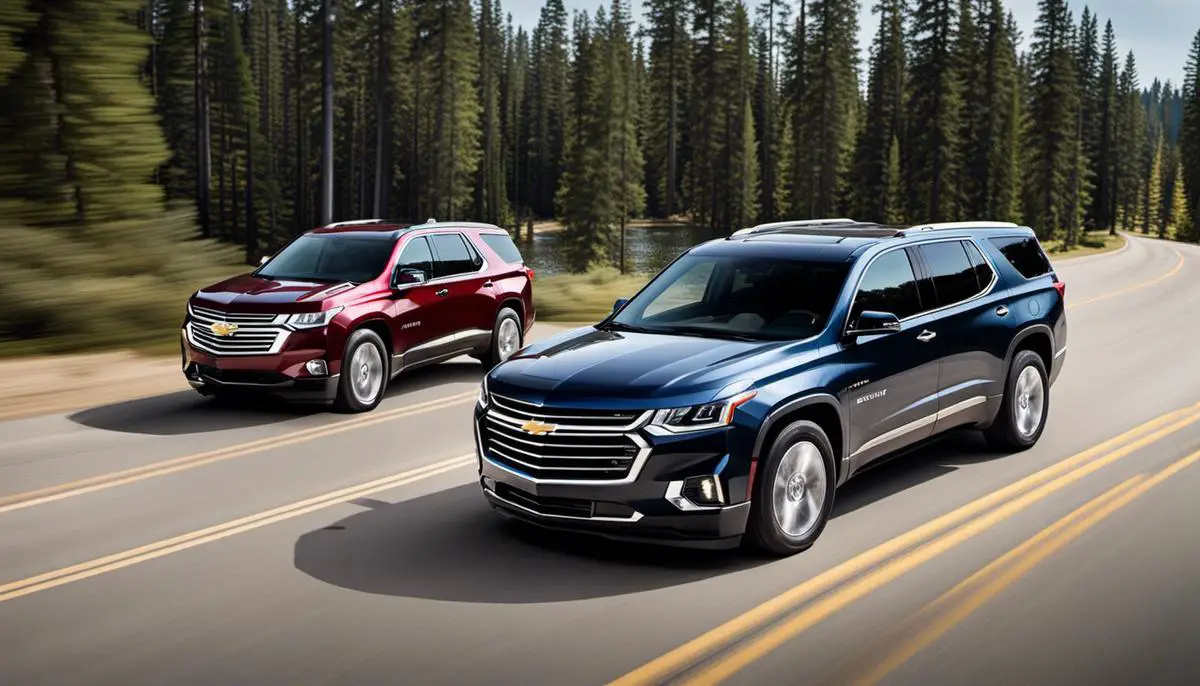 Comparison between the engine performance of the Chevrolet Traverse and Tahoe, highlighting their power and torque capabilities.